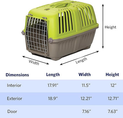 MidWest Homes for Pets Spree Travel Carrier - Hard-Sided Dog & Cat Carrier, Small Pet Travel Crate with Handle, Ventilated Design, Easy Assembly, 19-Inch, Green