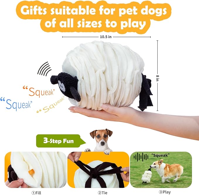 Sheep Shape Snuffle Toy for Dogs - Interactive Puzzle Feeder & Treat Dispenser, Slow Feeder Mat for Puppies to Relieve Boredom & Anxiety (Upgraded Squeaky Lamb Ball) (Others)