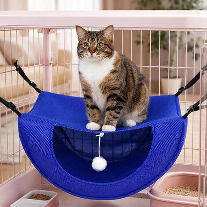 2 Pcs Hanging Small Animal Hammock, Cat Cage Hammock with Toy, M Size Soft Pet Bed for Cages, Long-Lasting Polyester, Gray & Blue