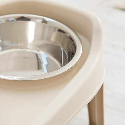IRIS USA Adjustable Elevated Dog Bowls, Raised Feeder with 2 Stainless Steel 64 oz Bowls, Spill-Guard Rim, 12.25" or 4.63" Heights, Durable Plastic, Made in USA, Almond