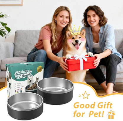2 Pack Stainless Steel Dog Bowls, Outdoor Dog Water Bowl with Non Slip Rubber Bottom, Dishwasher Safe, Easy to Clean,40oz&64oz Black