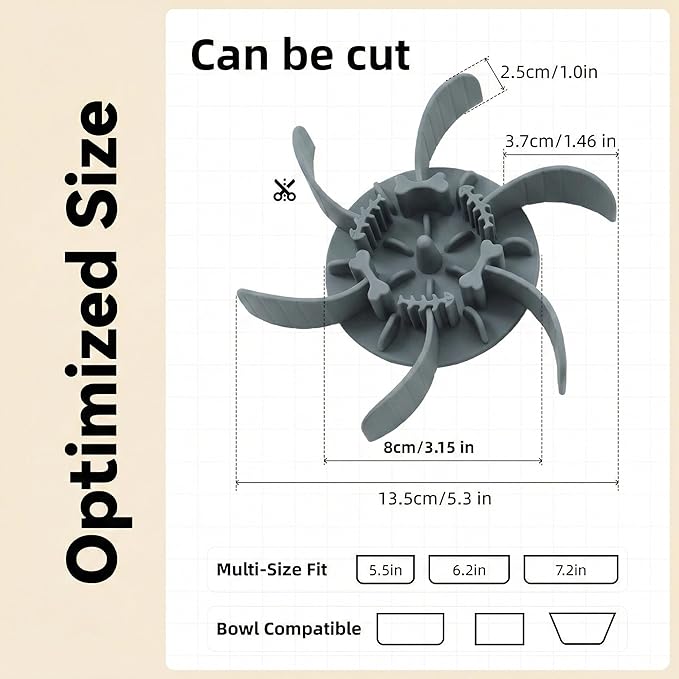 Slow Feeder Insert for 4.5"-7" Dog Bowl, Cuttable Silicone Maze with Suction Cups, Anti-Gulping Slow Eating Mat, Dishwasher Safe (Gray)