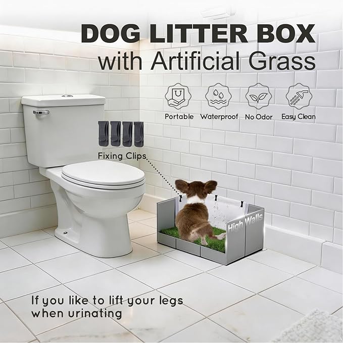 Dog Grass Pad with Tray Foldable Dog Litter Box High Walls, Odor Free Artificial Grass for Dogs Potty, Pee Pad Holder, Seamless, No Assembly, Waterproof, Easy Clean, Portable for Travel