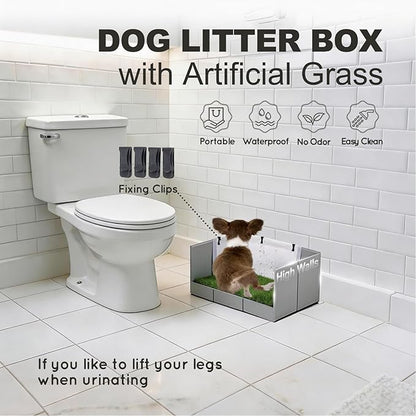 Dog Grass Pad with Tray Foldable Dog Litter Box High Walls, Odor Free Artificial Grass for Dogs Potty, Pee Pad Holder, Seamless, No Assembly, Waterproof, Easy Clean, Portable for Travel