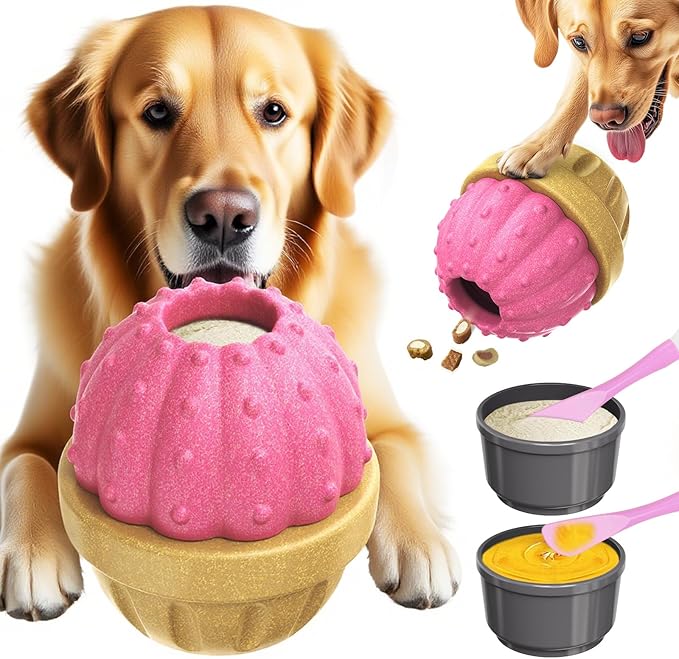 Interactive Dog Toys to Keep Them Busy, Frozen Treat Dog Enrichment Ball Toy for Aggressive Chewers, Puzzle Feeder Toy, Easy-to-Clean, Low-Mess Design for Medium & Large Dogs