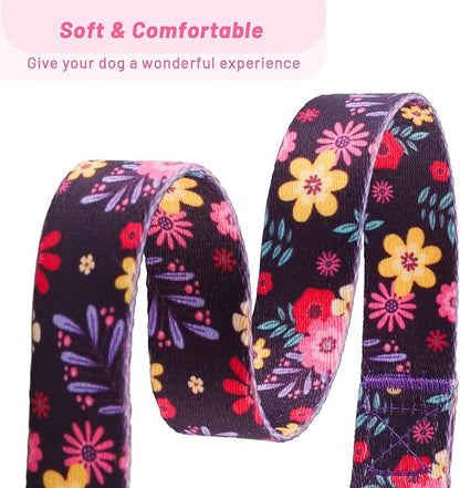QQPETS Adjustable Soft Dog Collar: Print Flower Pink Multicolor Cute Patterns for XS Small Medium Large Pet Girl Boy Puppy Walking Running Training (L, Elegant Purple)