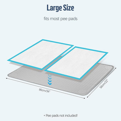 Pee Pad Holder for Dogs, 34" x 22" Silicone Pee Tray Mat Leak-Proof, High Edge, No Spill Pet Pad Holder for Puppy, Cat, Rabbit, Training Pads for Floor Protection, No Pee Pads (Light Grey)