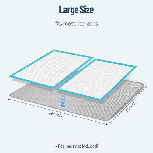 Pee Pad Holder for Dogs, 34" x 22" Silicone Pee Tray Mat Leak-Proof, High Edge, No Spill Pet Pad Holder for Puppy, Cat, Rabbit, Training Pads for Floor Protection, No Pee Pads (Light Grey)