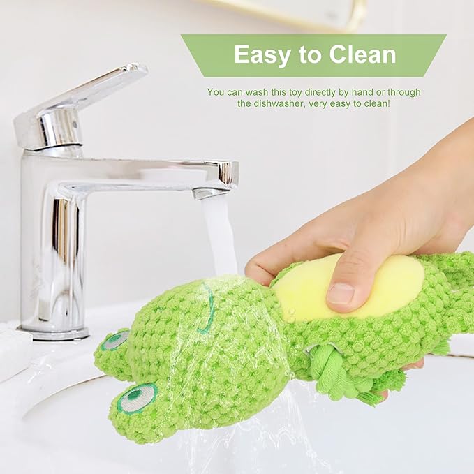 Dog Toys, Dog Squeaker Toys with Crinkle Paper, Stuffed Animal Dog Plush Chewing Toy, Cotton Rope Interactive Toys for Puppy, Small, Middle Dogs (Green Frog)