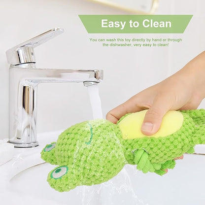 Dog Toys, Dog Squeaker Toys with Crinkle Paper, Stuffed Animal Dog Plush Chewing Toy, Cotton Rope Interactive Toys for Puppy, Small, Middle Dogs (Green Frog)