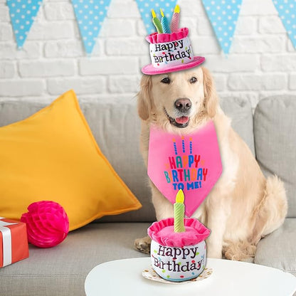 Dog Birthday Cake Toys, Happy Birthday Cake Shaped Squeaky Dog Toys for Small & Medium Dogs | Funny Dogs Gifts | Plush Dog Party Toys, Small, Pink