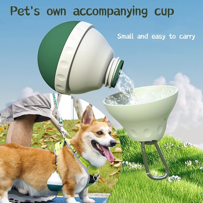 Dog Travel Water Bottle Detachable Bowl Leak Proof Portable ，Silicone Bottle Body，Collapsible and Suitable for Small Pets for Outdoor Walking, Hiking, Travel