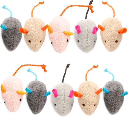 SunGrow Cat Catnip Mice Toys, Furry Plush for Hunting and Pouncing Instinct, 2”, Interactive, Encourages Agility, Coordination, Fun for Hours, Multicolor, 10 Pcs per Pack