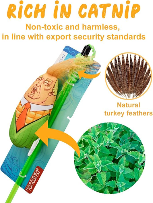 Interactive Cat Toys Donald Trump Toy, Trump Doll Feather Wand Toy, Catnip Toys, Cat Teaser Wand String, Fishing Pole,Kitten Play Exercise Toys,Halloween