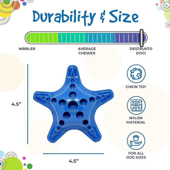 SodaPup Starfish – Durable Dog Chew Toy Made in USA from Non-Toxic, Pet Safe, Food Safe Nylon Material for Mental Stimulation, Clean Teeth, Fresh Breath, Problem Chewing, Calming Nerves & More