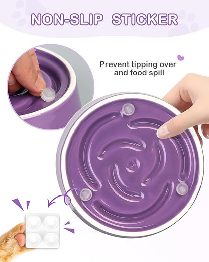 TRUVIC Ceramic Slow Feeder Dog Bowls, 1.5 Cup Puzzle Slow Feeder Bowls for Fast Eaters, Ceramic Dog Food Dish no Black Chin, Puzzle Bowl for Medium Dogs, Purple
