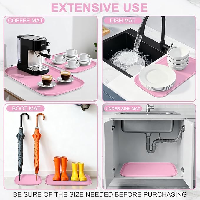 Silicone Pet Food Mat with Raised Edge for Food and Water Bowl, Dog Feeding Mats, Cat Food Trays for Floor Waterproof, Rubber Tray for Dogs and Cats, 22 x 14 x 0.8 Pink