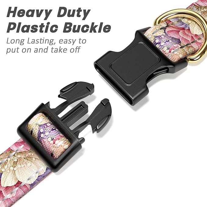 Reflective Dog Collar for Medium Dogs, Cute Flower Theme Adjustable Heavy-Duty Nylon Puppy Collar for Boy and Girl Female, Soft Pet Accessories with Quick Release Buckle, Colorful Floral