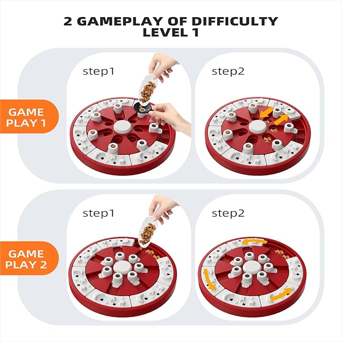 Dog Puzzle Toy Dogs Brain Mental Stimulation Mentally Stimulating Puzzles Feeder Toys Puppy Treat Food Dispenser Advanced Level 2 in 1 Game for Small/Medium/Large Aggressive Chewers Breed Red A
