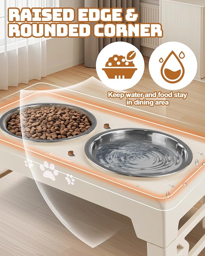 Elevated Dog Bowls for Small Dogs and Cats, Non-Slip Cat Bowls with 2 Thick 5.5" Stainless Steel Dishes, Dog Feeder 2 Heights Adjustable to 2.6"-5.3"
