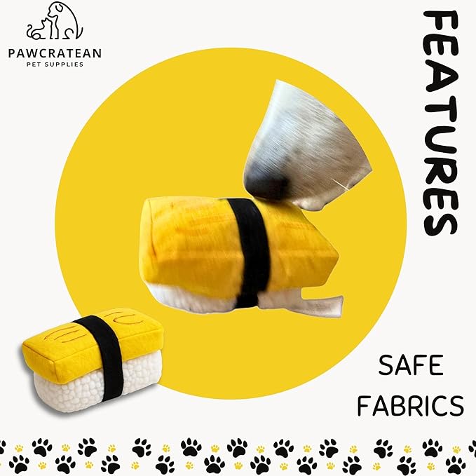 7" Squeaky Plush Toy for Puppies Small Dogs Self Etertainment Washable Soft Made [PET ONLY] (Egg Sushi)