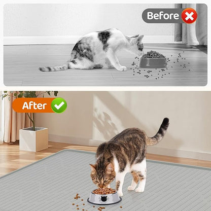 Dog Food Mat, 50" x 34" Extra Large Silicone Pet Feeding Mat with Raised Edge Silicone Mat for Food and Water Pet Placemat for Small, Medium, and Large Pets Non-Slip, Easy to Clean