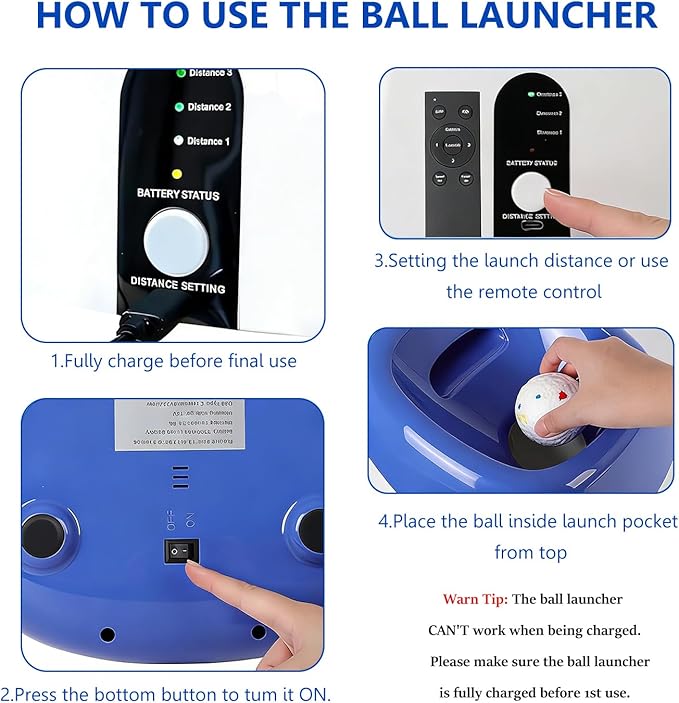 Large Automatic Dog Ball Launcher, Dog Ball Throw Launcher, 3 Adjustable Distance 40-80FT, with 6 2.5-inch ETPU Balls, for Medium&Large Dogs, Indoor and Outdoor Remote Control Interactive Dog Toys