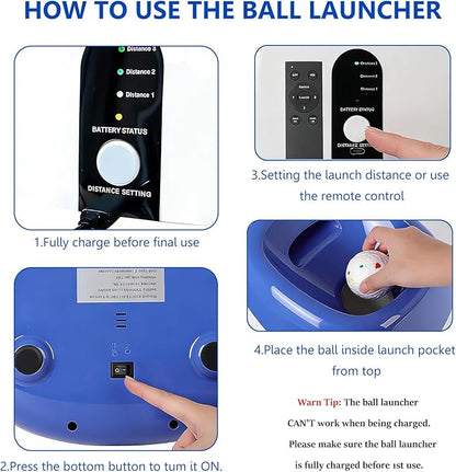 Large Automatic Dog Ball Launcher, Dog Ball Throw Launcher, 3 Adjustable Distance 40-80FT, with 6 2.5-inch ETPU Balls, for Medium&Large Dogs, Indoor and Outdoor Remote Control Interactive Dog Toys