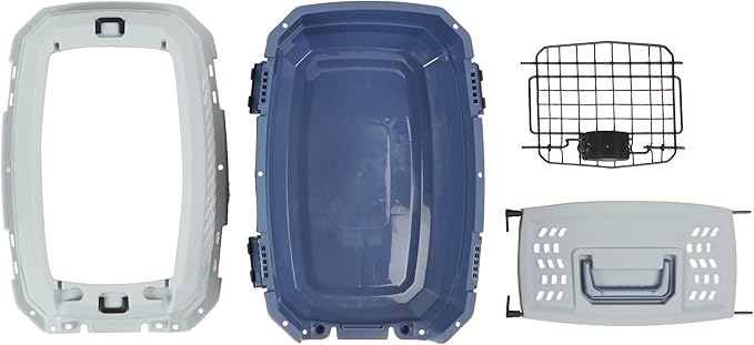 Amazon Basics 2-Door Top-Load Hard-Sided Pet Travel Carrier for Cats and Small Dogs, 19" L x 12.6" W x 10" H, Gray & Blue