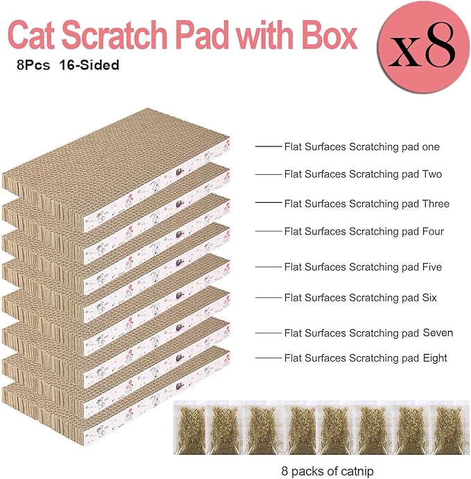 8 Packs in 1 Cat Scratch Pad, Cat Scratcher Cardboard,Reversible,Durable Recyclable Cardboard, Premium Scratch, Suitable for Cats to Rest, Grind Claws and Play