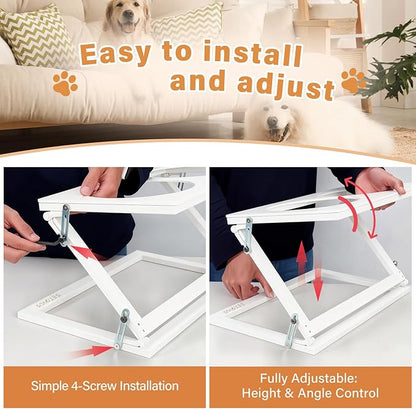 Elevated Dog Bowls for Large Medium Dogs, 3 Heights Adjustable Raised Dog Bowl Stand with 2 Stainless Steel Food Bowls 20°Tilted Elevated Easy to Clean Water Bowl (White, Large)