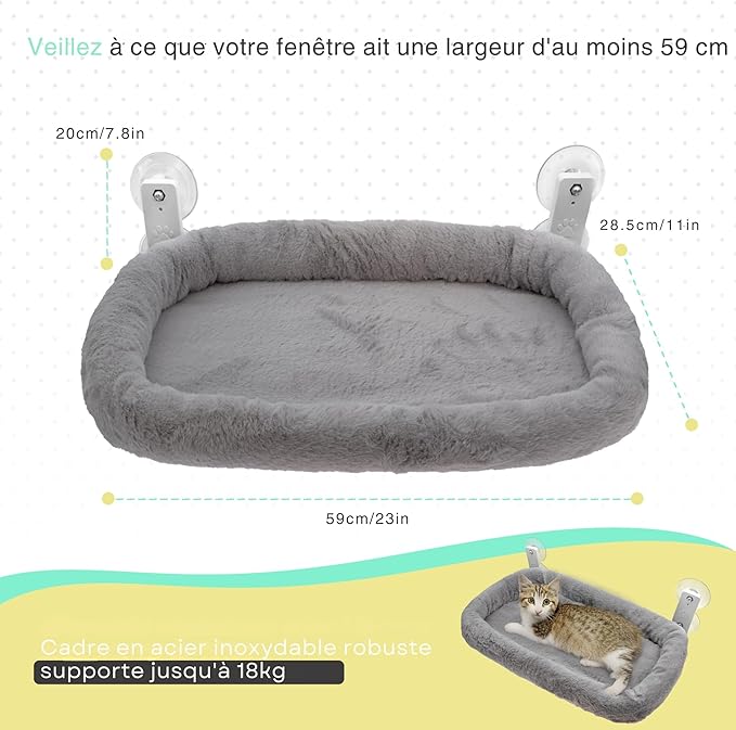 Cat Window Perch with Washable Cushion & Strong Suction – Stable & Cozy Cat Hammock for Window (Holds up to 40 lbs) – Durable Window Bed for Indoor Cats