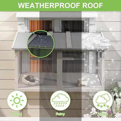 46.8" L Cat Window Box,Outdoor Enclosure for Indoor Cats,Wooden Window Catio for 1-3 Cats,Cat Wall-Mounted Perch Suitable for Wooden & Cement Wall for Sunbathing,Napping,Overlooking