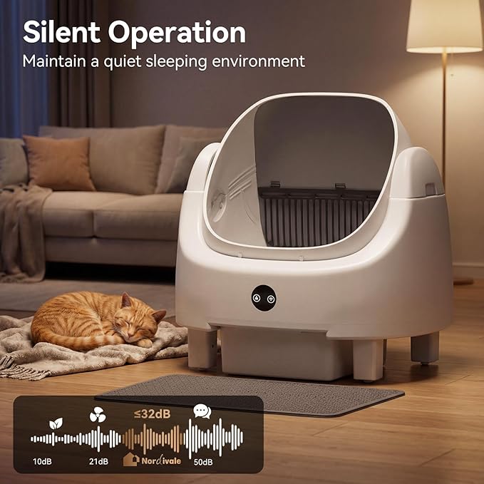 Automatic Litter Box App Control Self Cleaning Litter Box Odor Control＆Safety Protection for Multiple Cats with Garbage Bag, Cat Litter Mat and Fragrance Box