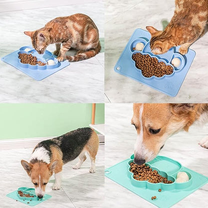 Dog Bowls Dog Food Bowls, Slow Feeder Dog Bowls with Skid Resistant Silicone Mat for Food&Water, No Spill&Non-Skid, Pet Puppy Bowls Dog Dishes for Small Medium Dogs&Cats.