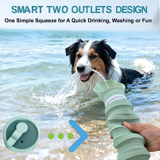 Collapsible & Portable Dog Water Bottle with Dispenser for Walking, Travel, and Outdoor, 9oz-17oz Leak-Proof Silicone Water Bottle for Dogs on The Go (Green)