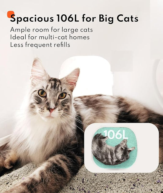 Homerunpet Self Cleaning Litter Box with Raised Ramp - 106L Ultra Large Automatic Cat Litter Box with Anti-Pinch Safety, Auto Refill, One-Click Litter Replacement, App Control for Multi-Cat Homes
