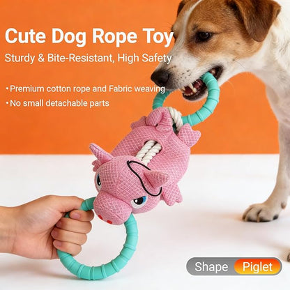 Tug of War Dog Toy - Rubber & Cotton Rope Toys for Dogs, Large Double Ring Dog Tug Toy, Interactive Dog Toys for Small Medium Large Dogs(Piglet)