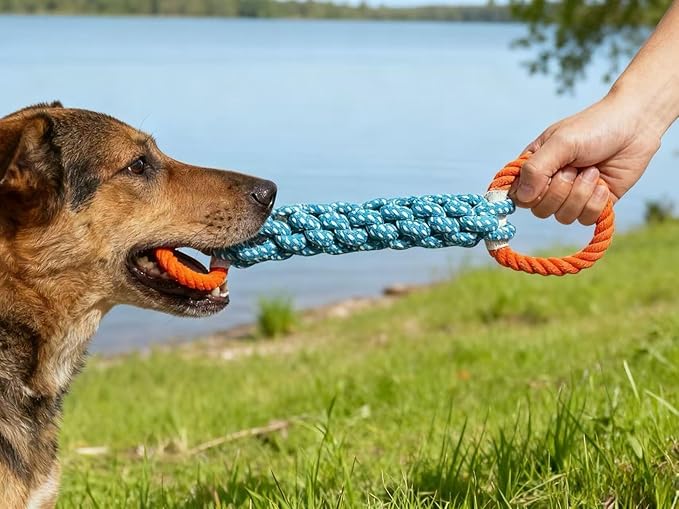 Dog Rope Toy for Large Dogs, Orange & Blue Braided Rope with Round Handles, Durable Dog Chew Toys for Aggressive Chewers, Ideal Big Dog Toys for Tug of War Dog Toy & Teeth Cleaning
