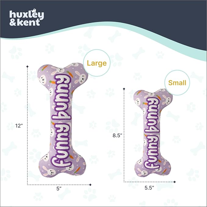 Huxley & Kent Funny Dog Toy w/Squeaker – Power Plush Squeaky Dog Toys for Small, Medium & Large Dogs – Soft Stuffed Animal for Indoor Play & Fetch - Funny Bunny Bone, Small