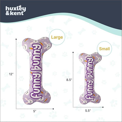 Huxley & Kent Funny Dog Toy w/Squeaker – Power Plush Squeaky Dog Toys for Small, Medium & Large Dogs – Soft Stuffed Animal for Indoor Play & Fetch - Funny Bunny Bone, Large