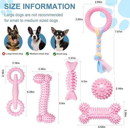 6 Pack Dog Chew Toys for Puppy Cute Blue Small Dog Toys Puppy Dog Toys for Teething Soft Durable Interactive Chew Toy for Small Dogs Light Pink