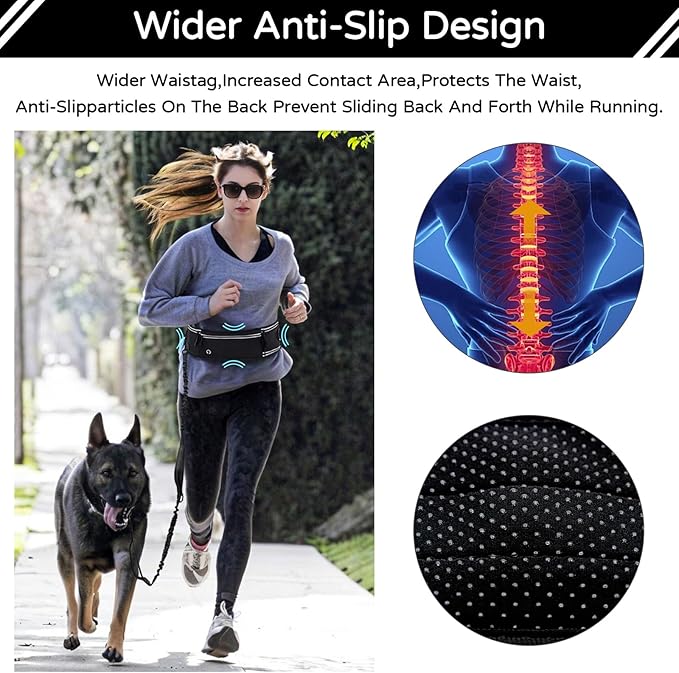 Hands Free Dog Leash with Waist Bag for Large Dog Walking, Shock Absorbing Bungee Leash with Zipper Pouch for Running, Dual Padded Handles & Adjustable Waist Belt