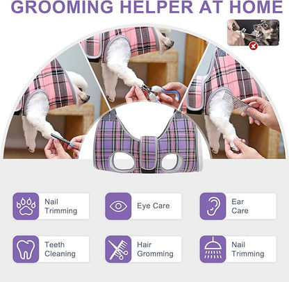 BEAUTYZOO Dog Grooming Hammock for Medium Dogs Cat- Dog Sling for Nail Trimming/Clipping- Dogs Hanging Harness Holder with Thick Fabric Neck Support & Strap Restraint Claw Care, Purple M