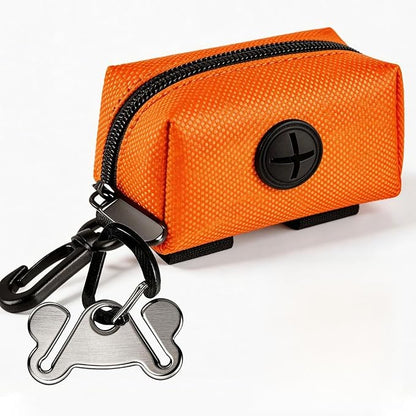 Dog Waste Bag Dispenser Pet Poop Bags Holder for Doggie Waste Bags Dispensers Soft Fabric Zipper Small Doggy Puppy Pouch for Leash Accessory Attachment with Carrier,Orange