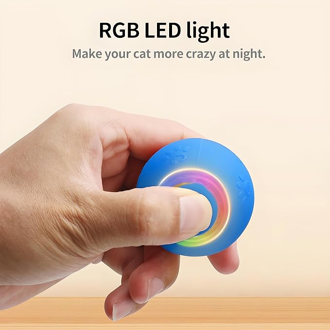 Interactive Cat Ball Toy – Motion Activated, RGB Lighting, 3 Motion Modes-Automatic Cat Ball for Bored Indoor Cats(Blue)