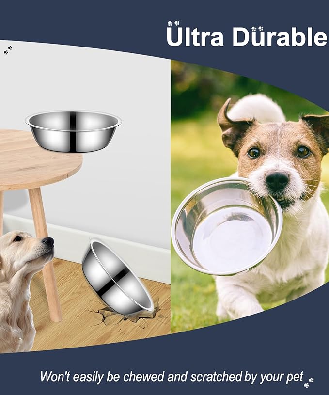 3 Pack Stainless Steel Dog Bowls, Thickened Large Capacity Pet Food & Water Dishes for Small Medium Large Dogs, Dishwasher Safe (8.6 Inch)