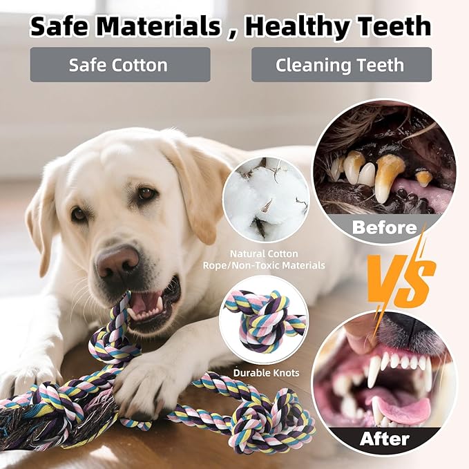 Large Dog Rope Toy for Aggressive Chewers, 7 Pack Rope Toy for Dogs Large Medium Breed Tug of War Indestructible Tough Cotton Pet Chew Toys for Training Teething Tug Toys Puppy Essentials