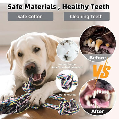 Large Dog Rope Toy for Aggressive Chewers, 7 Pack Rope Toy for Dogs Large Medium Breed Tug of War Indestructible Tough Cotton Pet Chew Toys for Training Teething Tug Toys Puppy Essentials