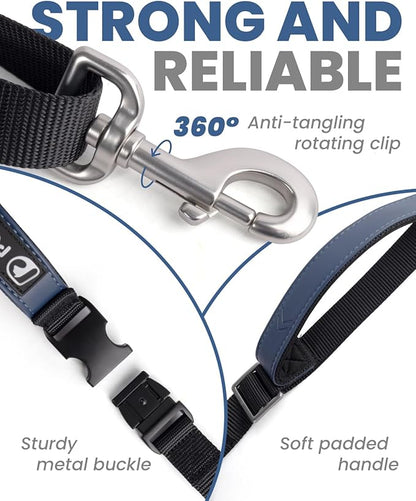 Reinforced Crossbody Dog Leash, 4–6ft Adjustable Multifunction Leash with Dual Padded Handles, Durable Nylon Lead Featuring Solid Metal Clips for Daily City & Park Walking